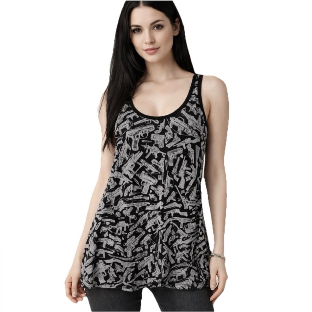 Lauren Moshi Guns Women’s Black Long Tank Top Size XS